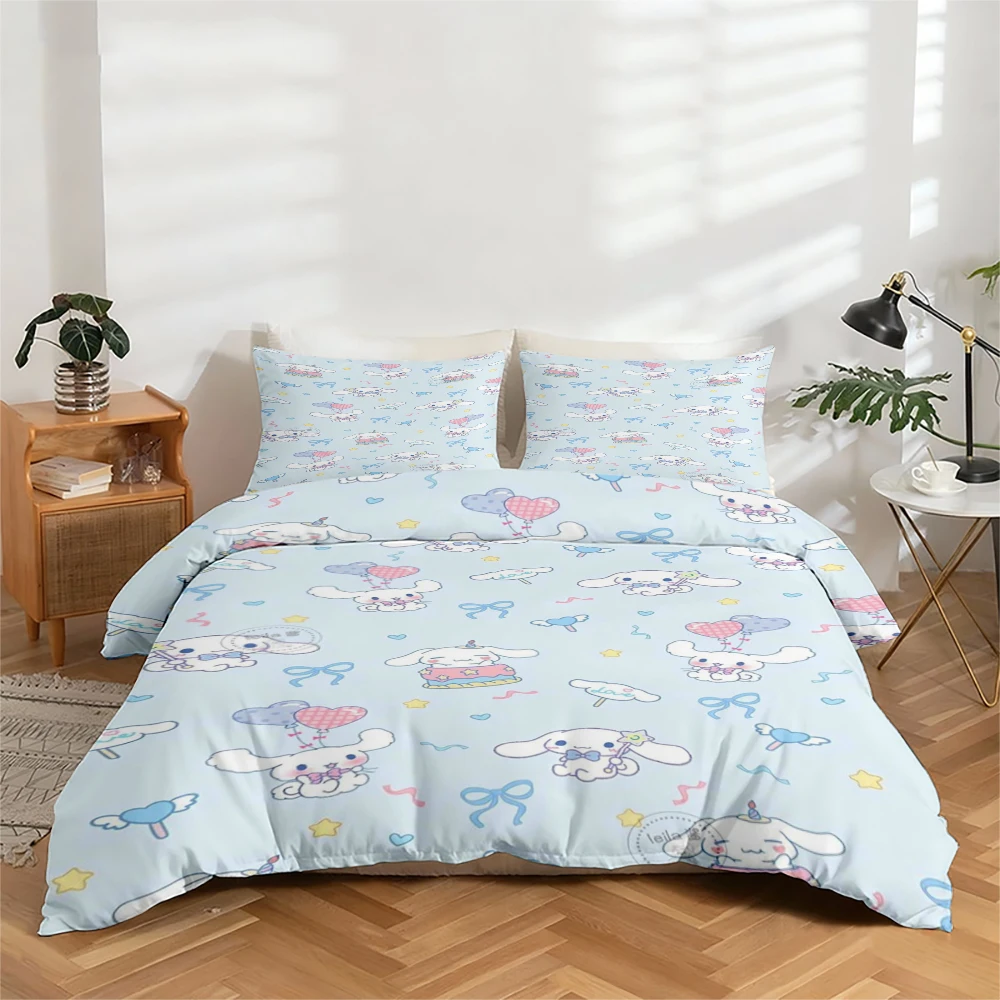 

3-Piece High-Definition Digital Print Bedding Set, Cinnamoroll Super Cute Pattern Duvet Cover Set, Large Floral Duvet Cover Set, Includes 1 Duvet Cover + 2 Pillowcases, Suitable for Bedroom, Guest Room, Home Decoration, Polyester Fiber Duvet Cover + Pillo