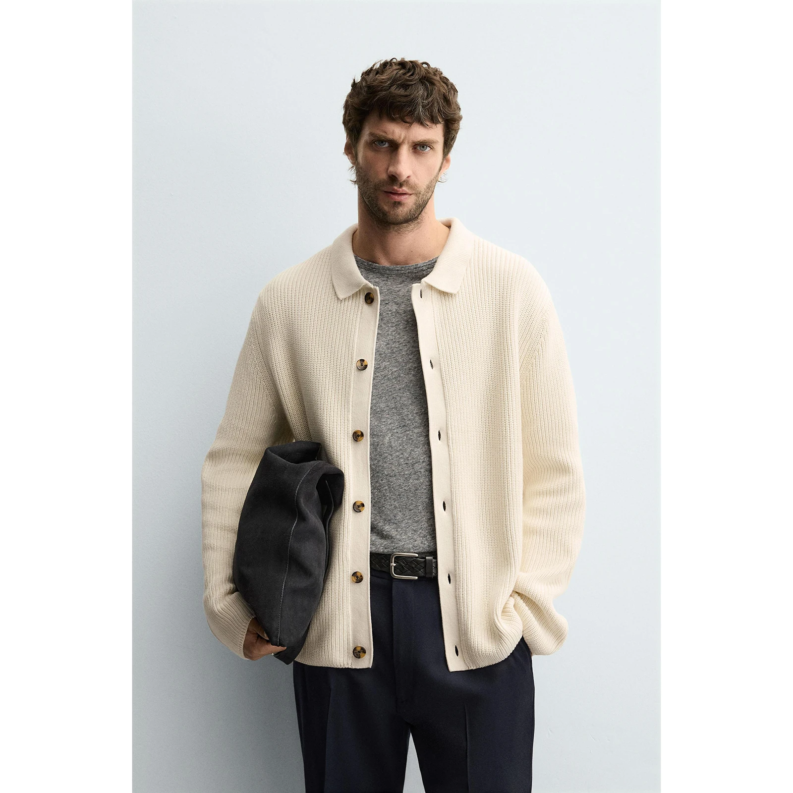 

Новое поступление, мужской облегающий прямой вязаный джемпер из хлопка в рубчик, повседневный длинный кардиган из органического хлопка