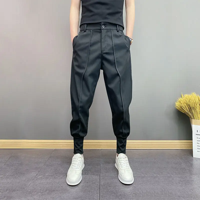 

New Men Korean Fashion Casual Streetwear Slim Harem Pants Y2K Harajuku Youth Black White Ankle Length Trousers Pantalones Hombre