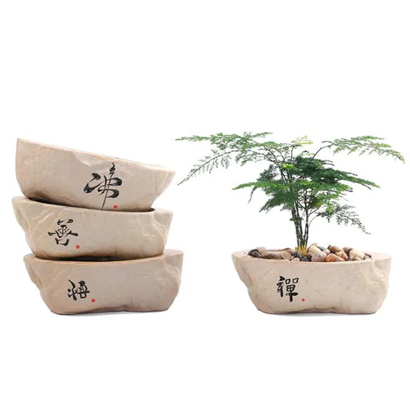 Creative Retro Chan Coarse Pottery Green Plant Pot Flower Pot Fleshy Vase Container Desktop Ornaments Home Decor