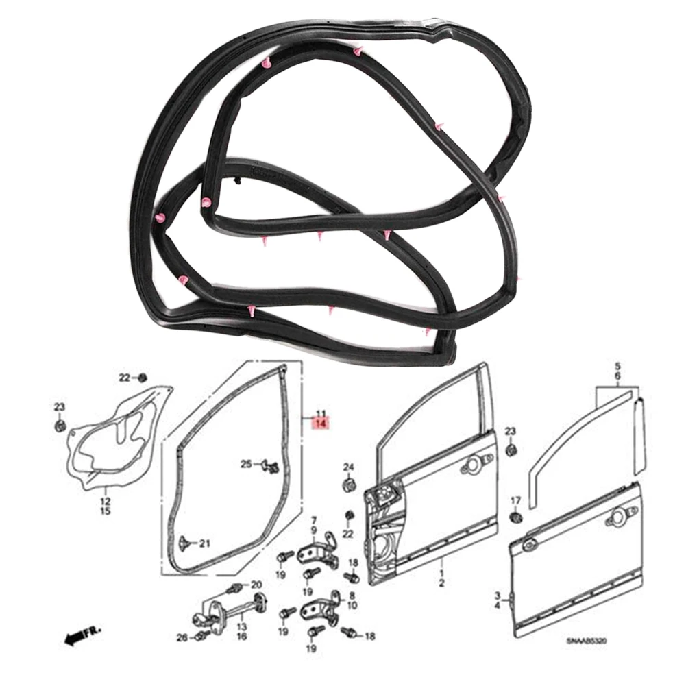 Segel karet cetakan Weatherstrip pintu kanan depan untuk Sedan 2006-2011