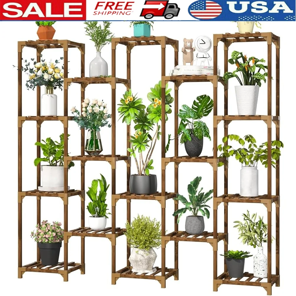 Tall Plant Stand Indoor Outdoor 17 Tier Plant Shelf Large Wood Plant Rack Multi Function Plant Holder Corner Storage Solution