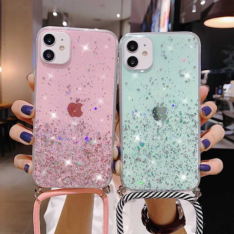 

10x Sparkle Glitter Strap Cord Chain Necklace Lanyard Phone Case Carry Cover Hang For iPhone 11 12 Pro XS Max XR X 6 6s 7 8 Plus