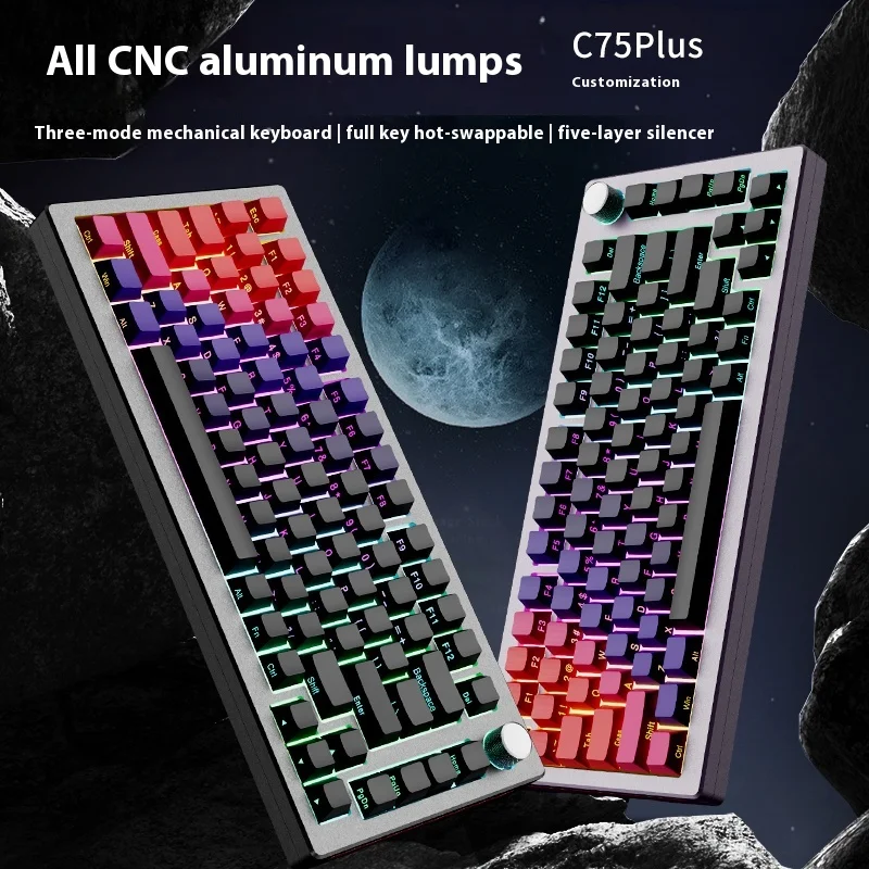 NOPPOO C75Plus Mechanical Keyboard Kit Aluminium Alloy Multifunctional Knob Three Mode Gaming Keyboard RGB Hot Swap Pc Gamer