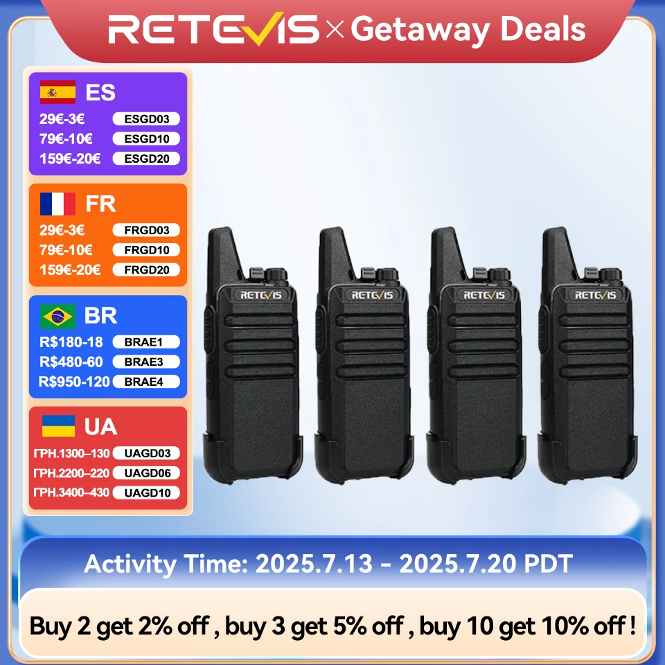 Retevis RT622 Mini Walkie Talkie 4 Pcs Walkie-talkies PMR446 FRS Portable Two Way Radio communication radio for Restaurant Hotel