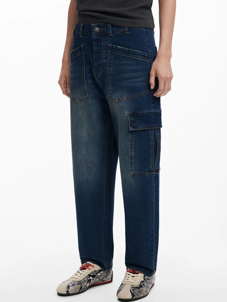 

Свободные женские джинсы из денима, повседневные брюки с множеством карманов, с высокой талией, широкими штанинами, из смесового хлопка, удобные, для высоких женщин