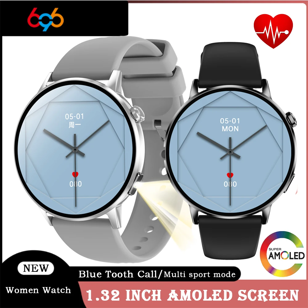 

Newest Women AMOLED Screen Blue Tooth Call Smart Watch Heart Rate Health Multifunctional Flashlight Voice Assistant Smartwatch