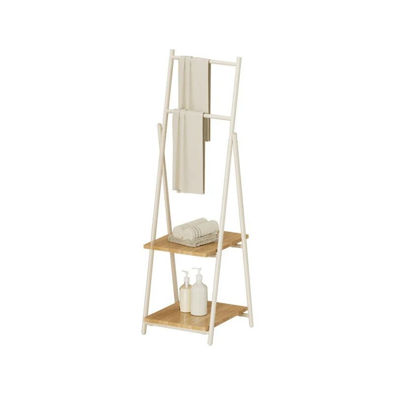 Cross-border towel washing, bathroom floor-to-ceiling storage drying rack, multi-layer iron and wood bathroom rack, simple furni