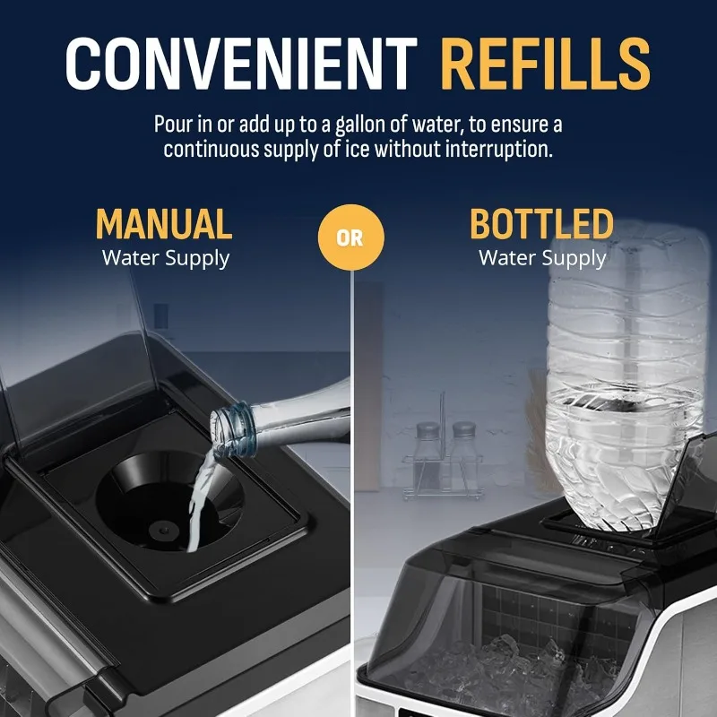 Newair Macchina per il ghiaccio portatile trasparente da banco, macchina per cubetti di ghiaccio da 45 libbre/giorno, funzione autopulente e spessore del ghiaccio personalizzato, timer 24 ore