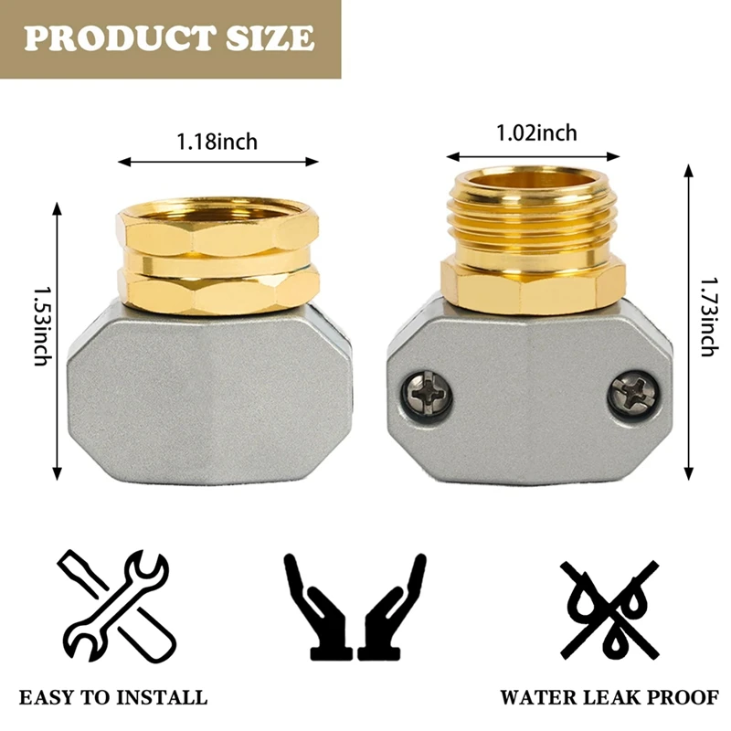 SOFT-tuinslangreparatieset, aluminium tuinslanguiteinde Mender, geschikt voor 5/8 inch en 3/4 inch tuinslangconnector, met 4 slangringen