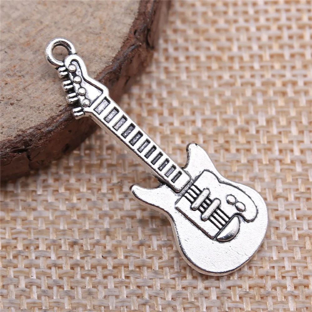 10pcs Charms Electic Guitar 35x12mm Antique Making Pendant Fit Tibetan Silver Color DIY Handmade Jewelry