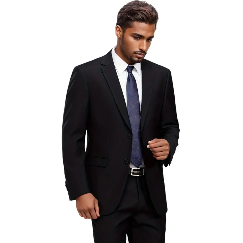 

High Quality Black Suits For Men Slim Fit 2 Piece Jacket Pants Set Formal Groom Wedding Notch Lapel Tuxedos Male Business Blazer