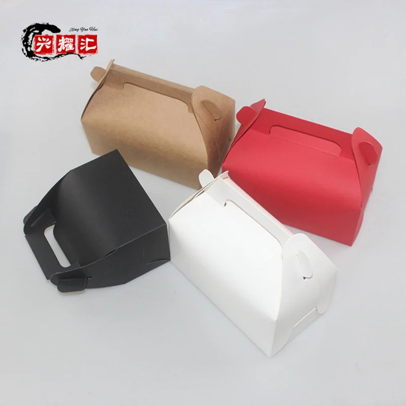 Customized Handheld Kraft Paper Pastry Box Cake Mousse Dessert Box Baking Packaging Paper Box Food Takeout Packing Box