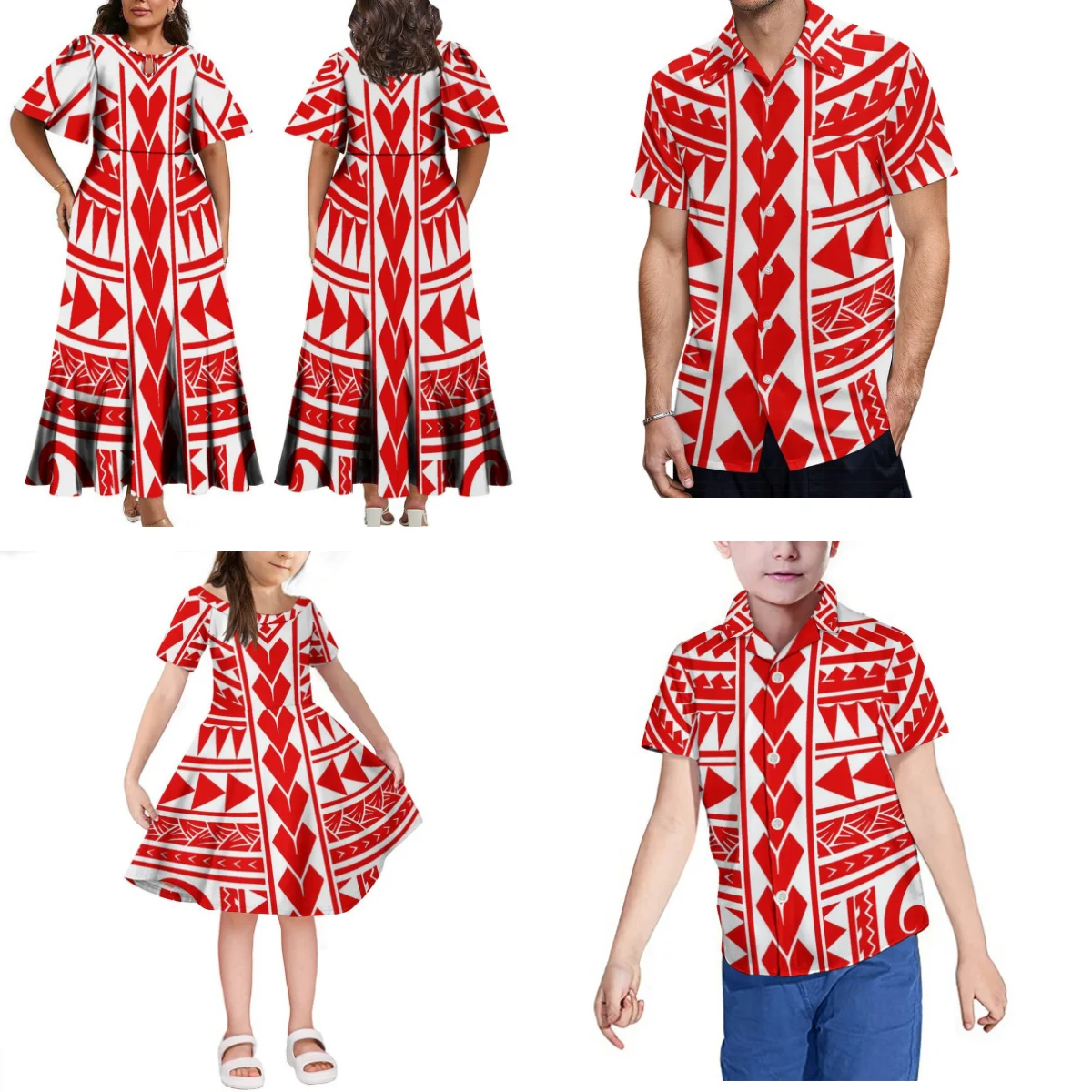 Women'S Petal Sleeve Dress Polynesian Tribe Custom Family Set Samoan Fijian Men'S Aloha Shirt Children'S Adult Clothing