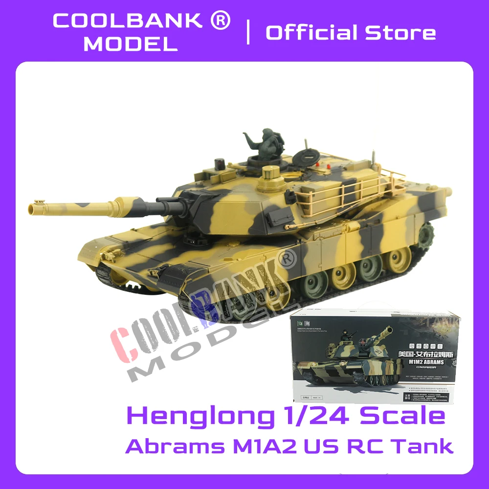 Coolbank US. Abrams M1A2 Battle RC Tank 1:24 Remote Control Military Model Tank Vehicle Cars Infrared BB Toy Boys Henglong 3816