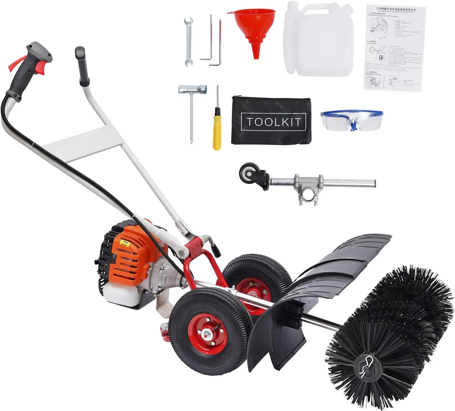 Gas Power Sweeper 2 Stroke Single Cylinder Broom Driveway Turf Grass Snow Cleaning Machine Cleaning Sweeping Device New