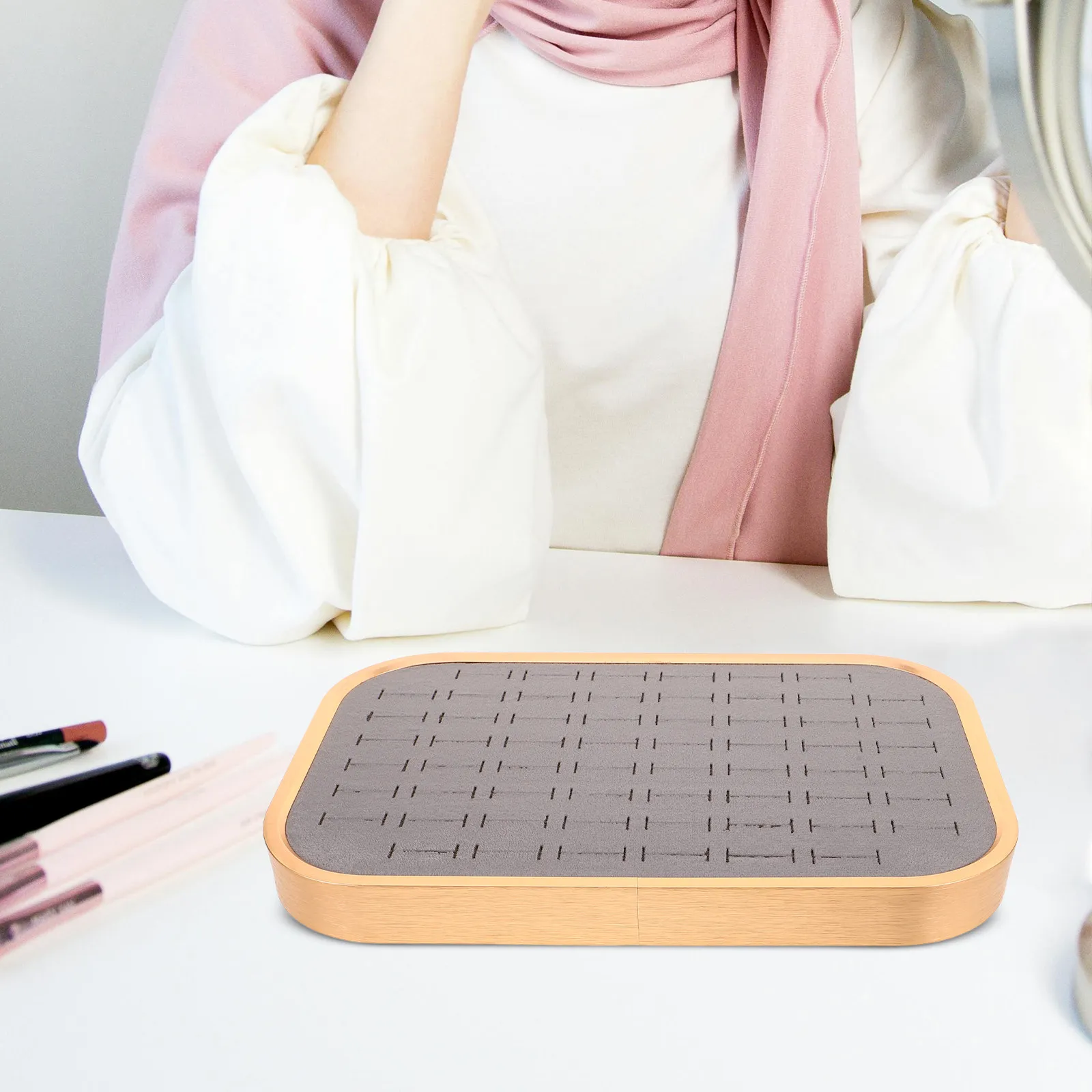Rings Holder Tray Stackable Jewelry Organizer Display 60 Slots Drawer Insert Rectangular Earrings Storage Dresser Mom