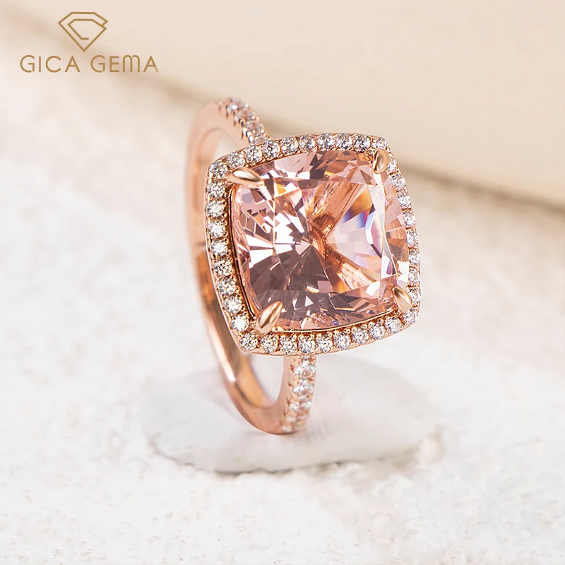 Gica Gema Luxury 100% 925 Sterling Silver Created Moissanite Morganite Gemstone Wedding Engagement Ring Fine Jewelry Wholesale