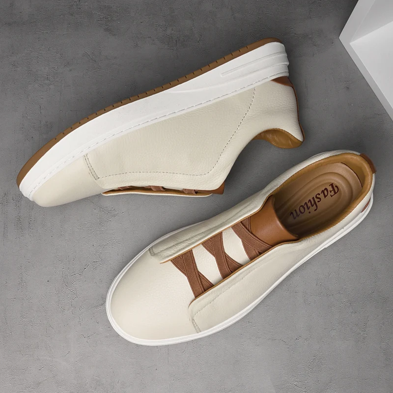

2025 New White Sneakers Men Z Genuine Leather Low Top Slip On Driving Shoes Casual Fashion Sports Shoes men's canvas sneakers