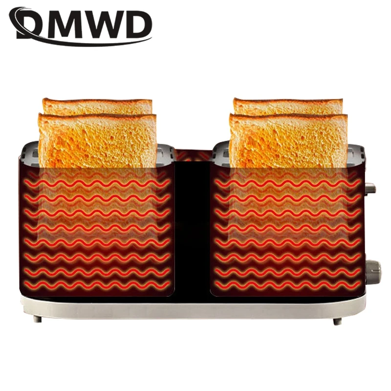 DMWD 4 Pcs Household Toaster Bread Oven 7 Gears Automatic Sandwich Maker Breakfast Machine Double-side Heating Baking Tool 220V