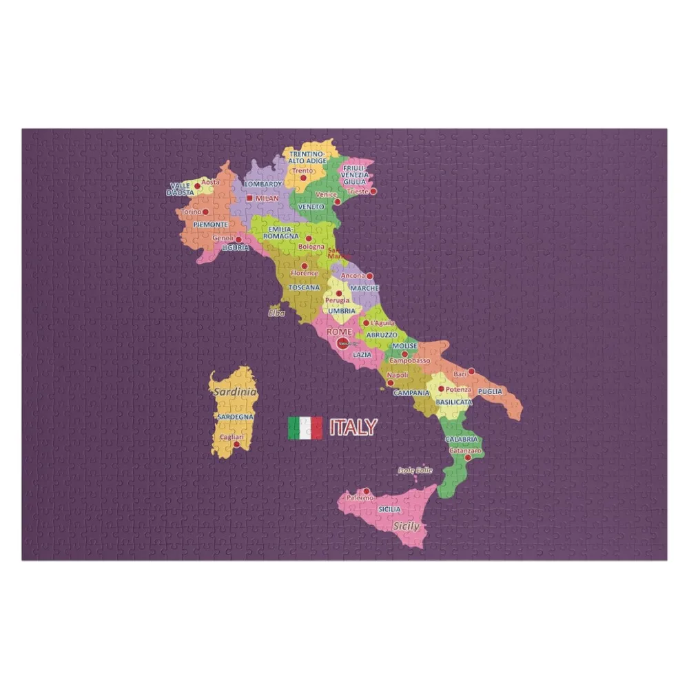 Italy map with regions and main cities Jigsaw Puzzle Wood Photo Personalized Game Children Custom Child Gift Puzzle
