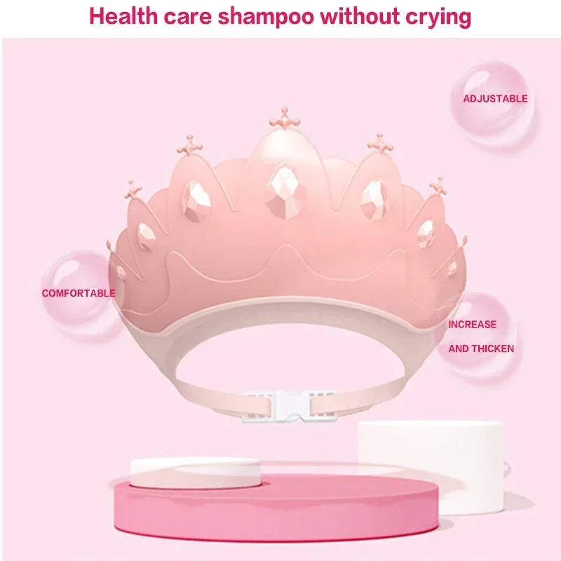 Children Shampoo Cap  Adjustable Size Crown Baby Shower Cap Cartoon Bath Visor Infant Hair Shield Ear Protection Waterproof