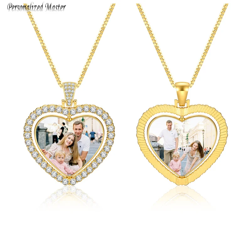 

Personalized Master Custom Photo Heart Pendant Necklace With Rhinestone Gold Necklaces Couple Friends Birthday Anniversary Gift