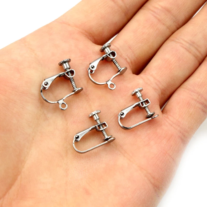 NO Fade 10pcs 15*13mm Stainless Steel Screw Ear Clip Earring Settings Rotate Pads Earring Findings For Jewelry Making Supplies