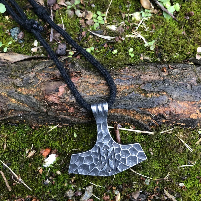 New High Quality Nordic Thor Hammer Viking Rune Ancient Tin Pendant Necklace Jewelry Gift for Men and Women