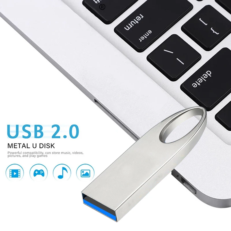 Metal USB Flash Drive Pendrive 16GB 32GB 64GB High Speed Memory Stick USB2.0 Disk 128GB waterproof Key Ring metal stick key