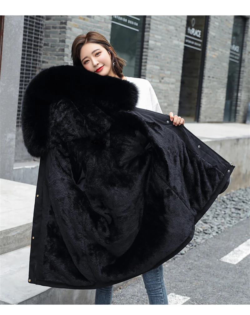 Winter Jacket Coat New Women Parka Clothes Long Coat Wool Liner Hooded Jacket Fur Collar Thick Warm Snow Wear Padded Parka