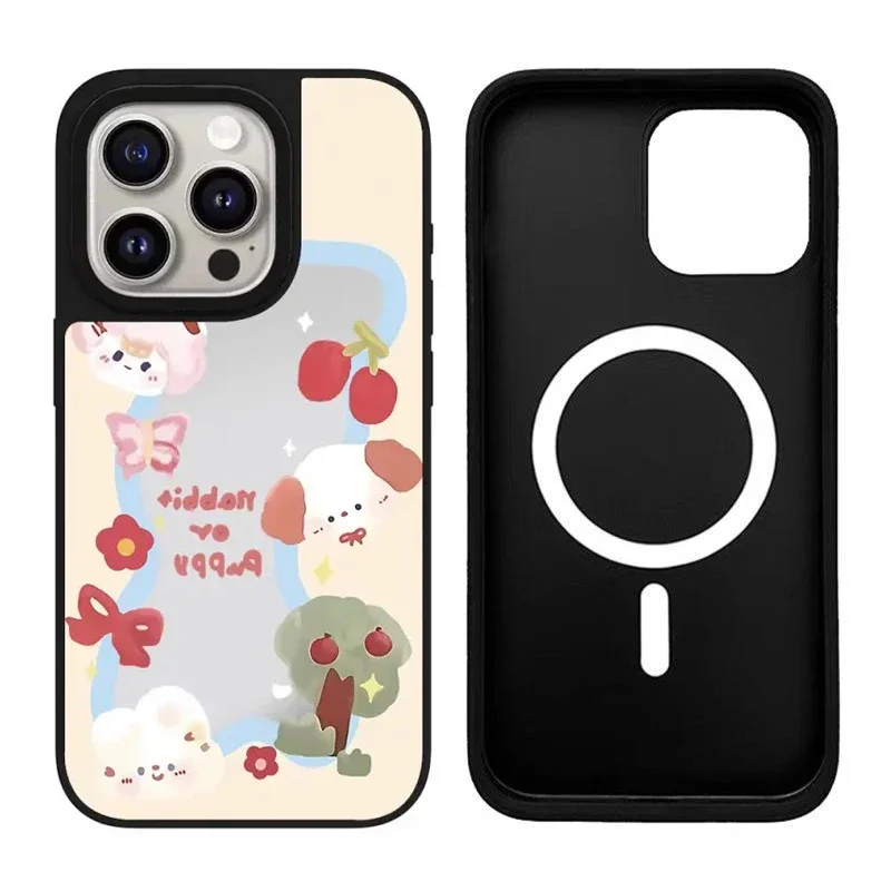 

Cartoon Puppy Cake iPhone 11 12 13 14 15 16 Pro Max Mirror Surface MagSafe Case Cover Shell for IPhone 16 Pro Max