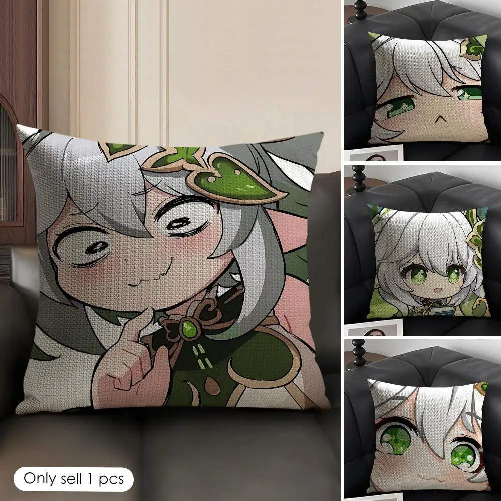 

Nahida Cute Genshin Game Cushion Cover Natural Linen Organic Fabric Double-Sided Printing Breathable Perfect Gift For Decor