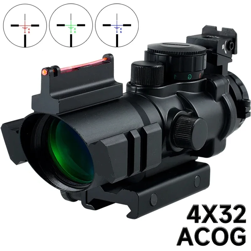 

ACOG 4X32 Compact Tactical Scope Red Dot Sight Tri-Illuminated Crosshair Reflex Sight Hunting Riflescope for 20mm Rail Mount