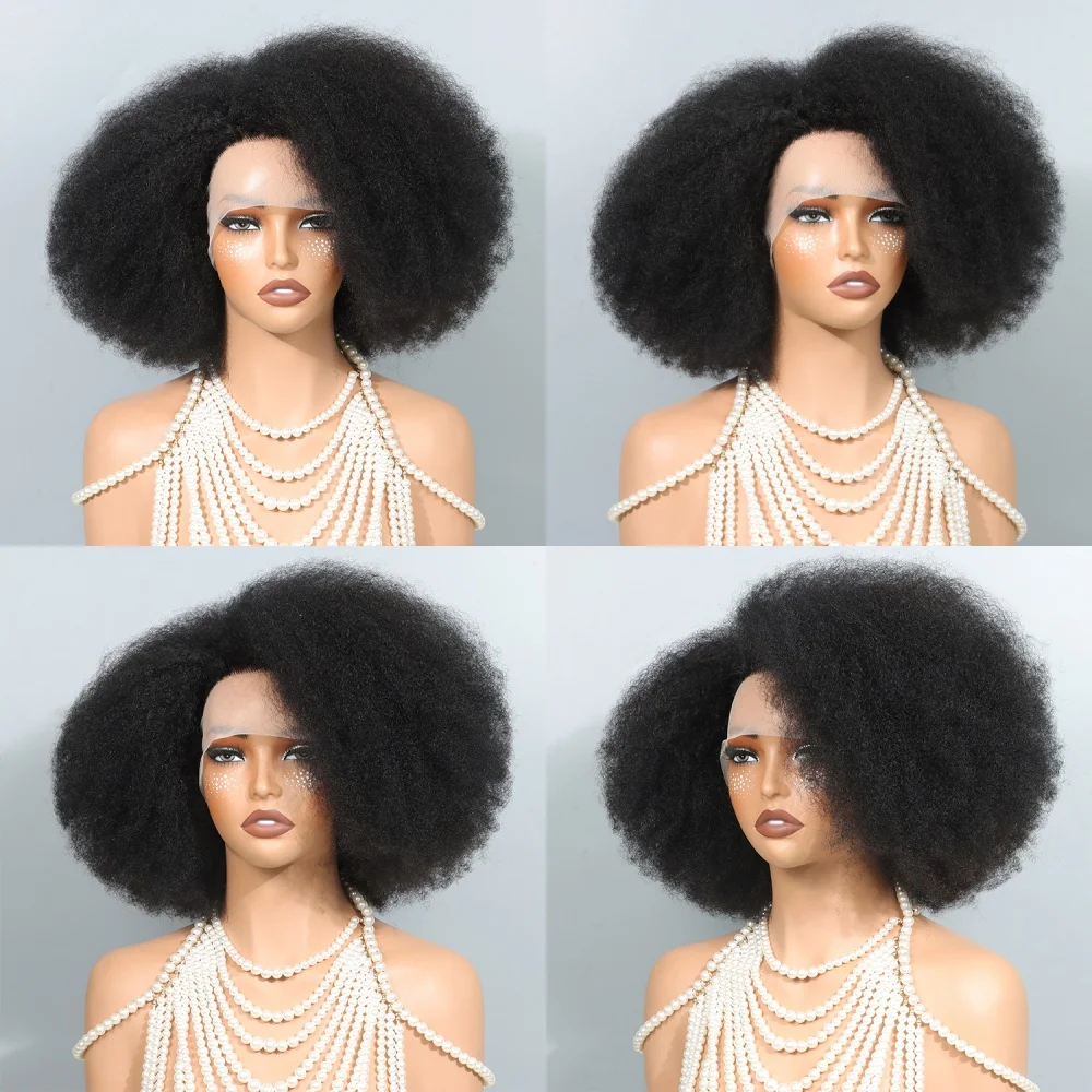 14 Inch Afro Wigs for Black Women Kinky Curly Lace Front Wig Afro Short Bob Human Hair Wig Lace Natural Hairline 250% Density view 5