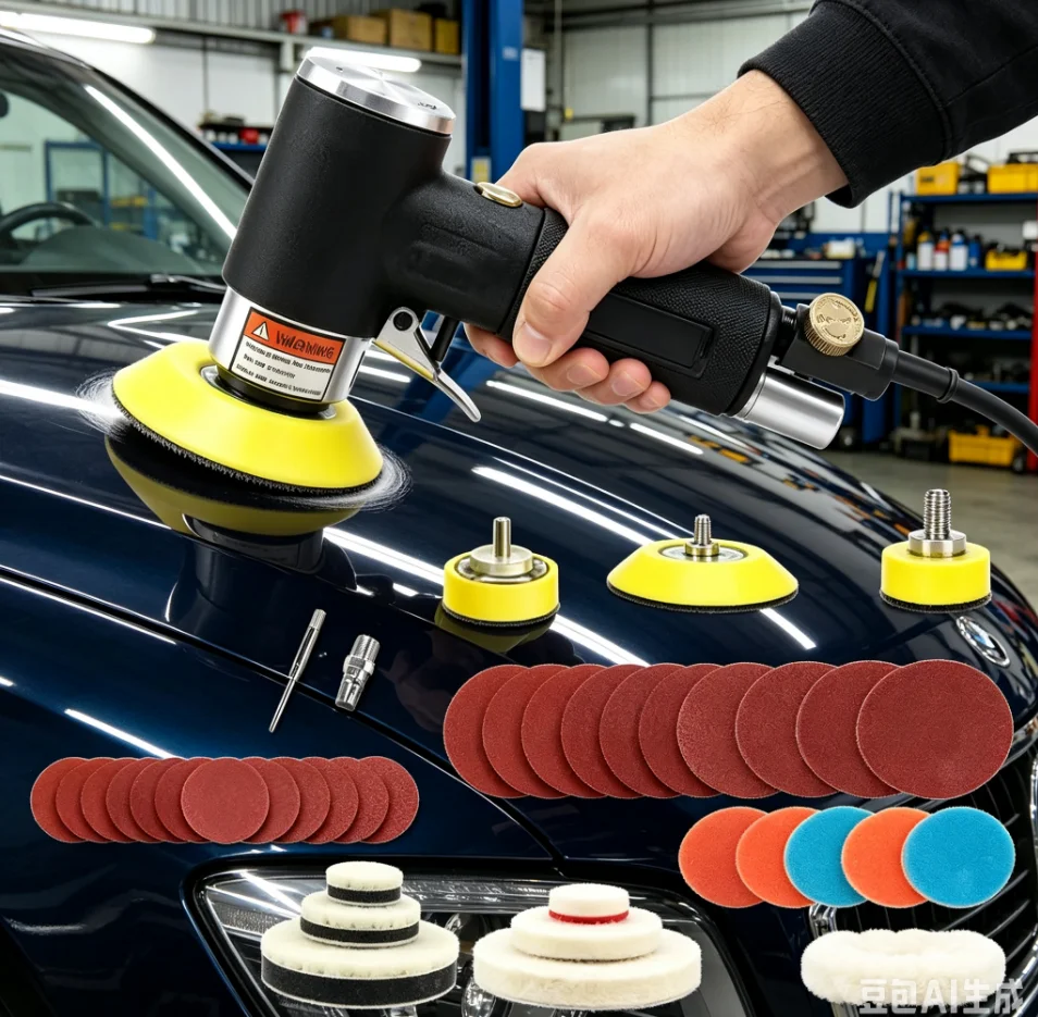 Air Sander Car Polisher Sanding Machine Pneumatic Polishing Grinder With 1/2/3 Inch Polishing Pad Sponge Disc Set