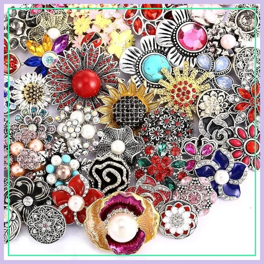 

10Pcs Mixed Rhinestone Snaps Charms 18/20mm for DIY Bracelets Necklaces Rings Brooch Accessories
