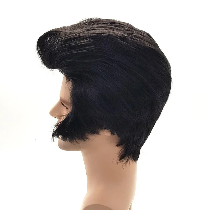 New! Men\'s Rock singers Elvis Cosplay Wig Elvis Black Heat Resistant Synthetic Hair Party wig + Wig Cap