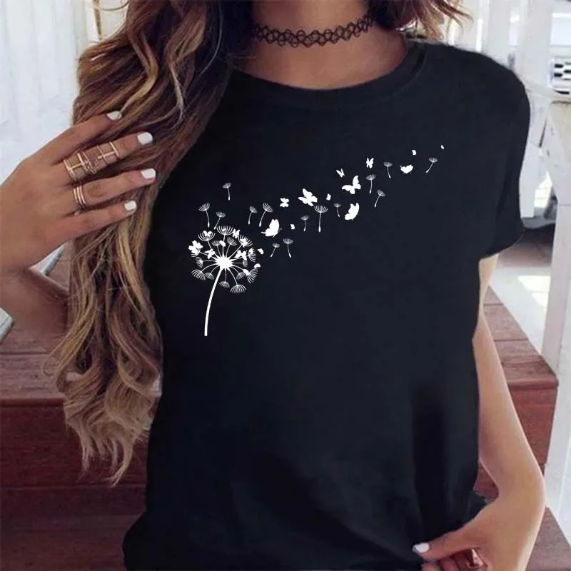 Graphic Cartoon Dandelion Printed Women T Shirt Summer Short Sleeve Cartoon Ladies Clothes Lady Tees Tops Female Casual T-shirt