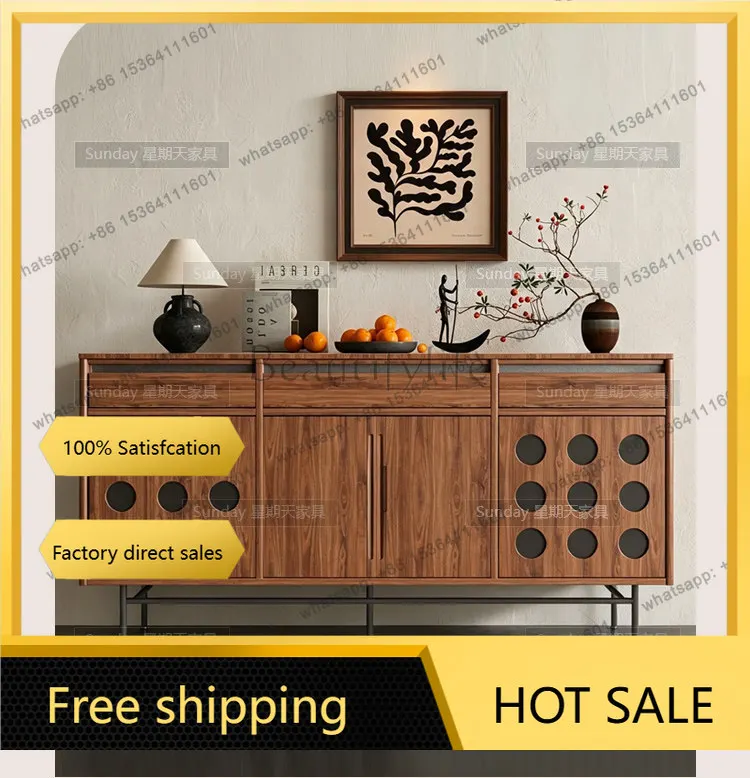 Factory Direct Nordic retro walnut color chest cabinet design sense bedroom locker