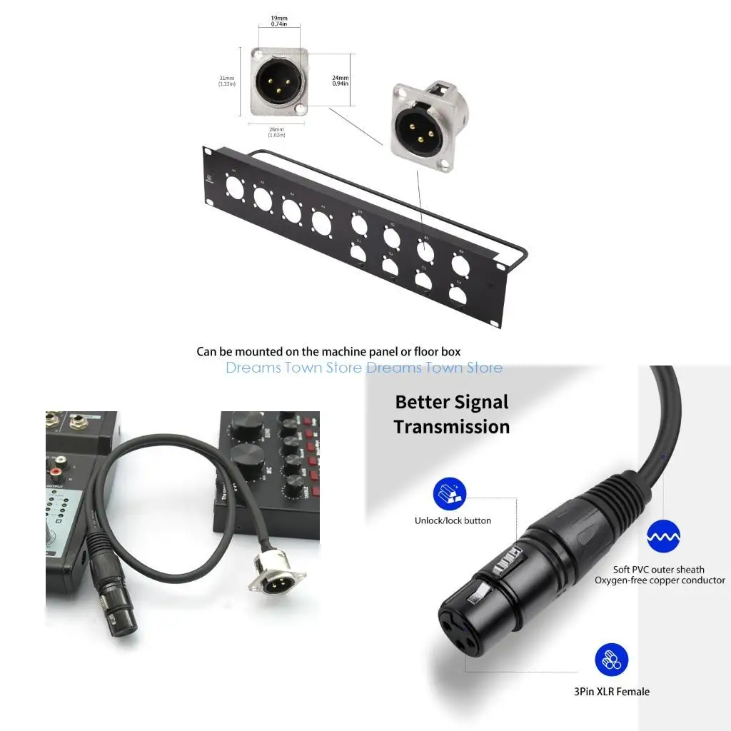 HX6A 60cm 3Pin 3Pin Panel Mount Extension Cable Alloy Housing for Stage Equipment