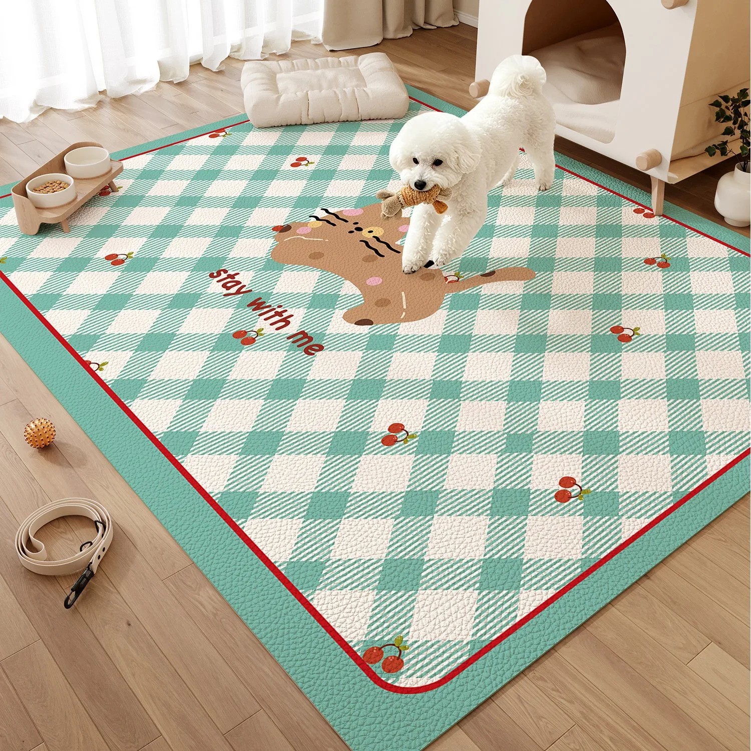 Waterproof Urine-proof Pet Floor Mat Scrubable Easy Clean Rugs for Cat Dog Enclosure Carpet Large Area PVC Leather Washable Rug