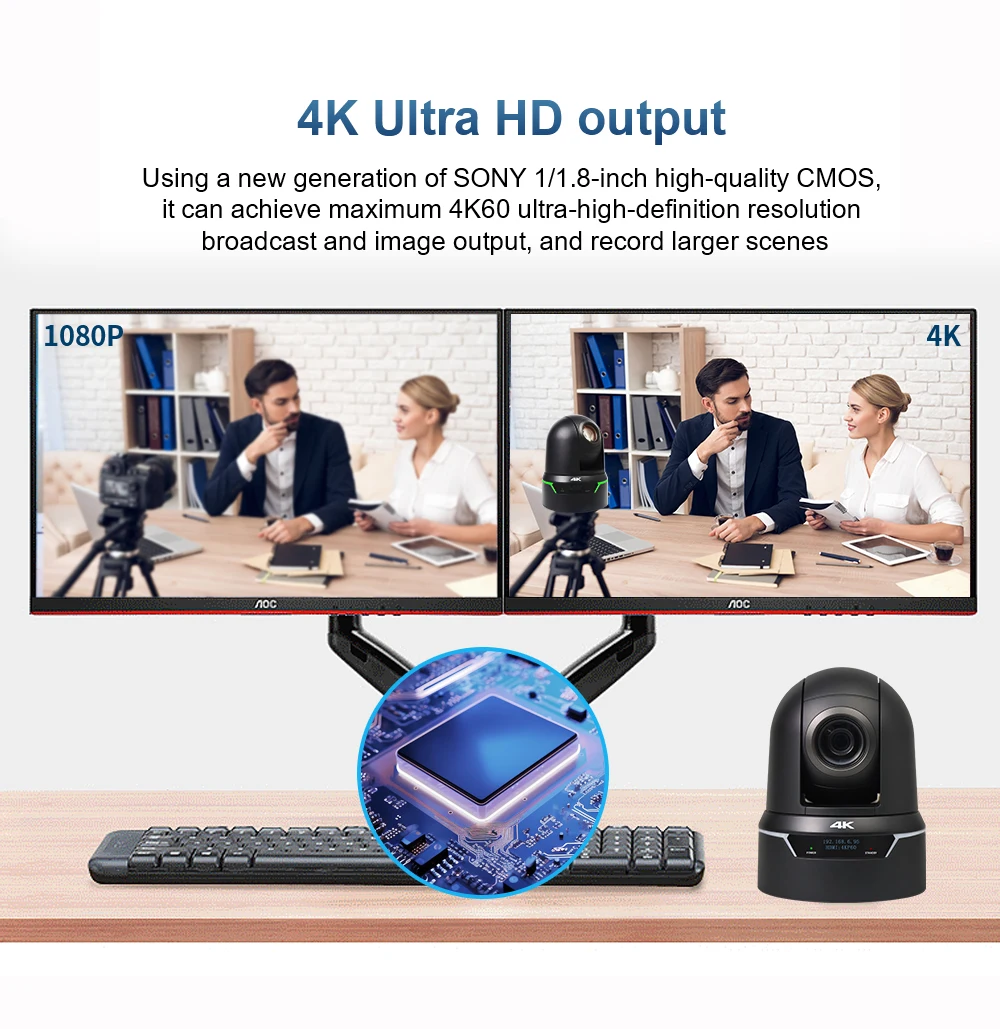 Broadcast PTZ Camera 4K 25x Optical Zoom With HDMI USB Output Support 4K60fps Conference Room Camera Suitable For Church