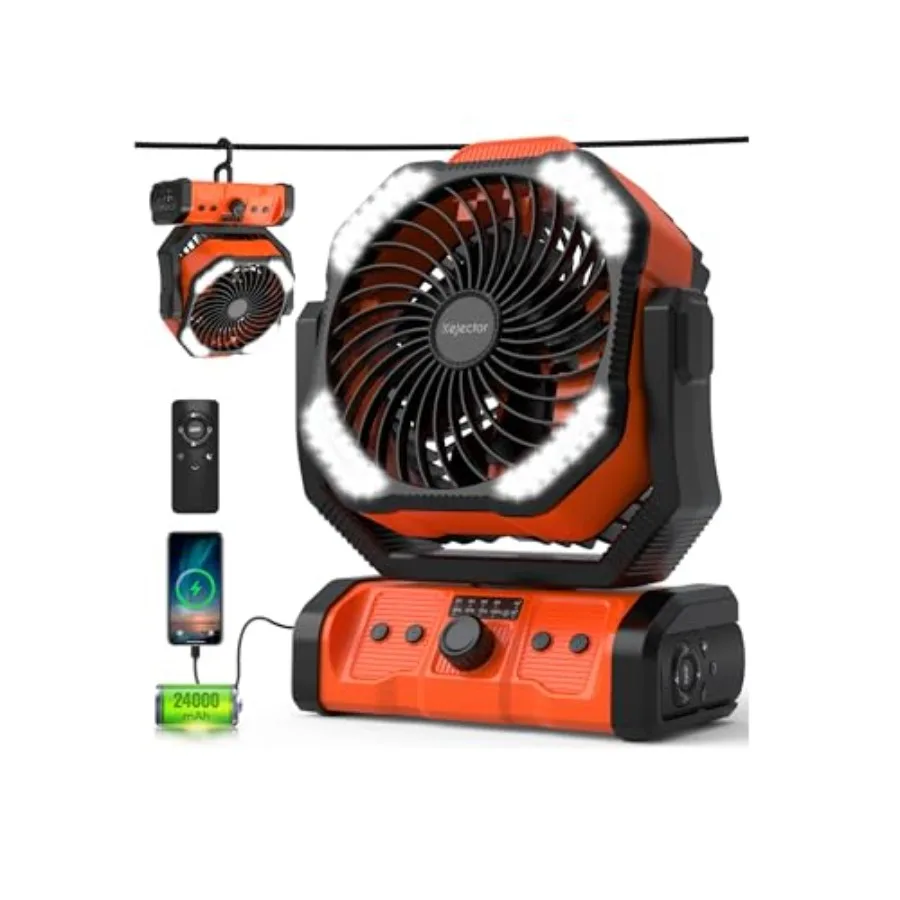 

Battery Powered Fan Rechargeable - 24000mAh 3-in-1 Portable Camping Fan with LED Lights USB C Auto Oscillating Operated Fan for