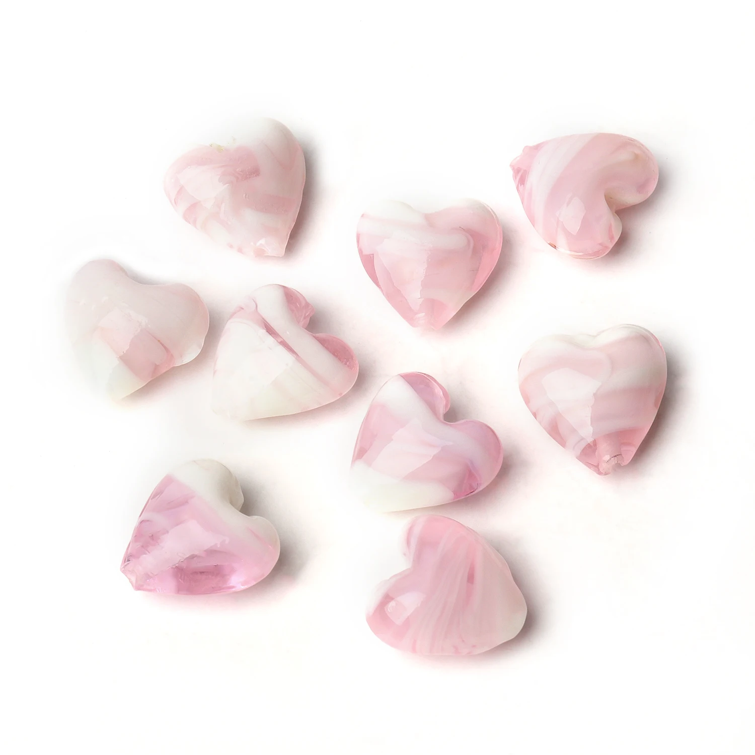15MM Rose Pink Candy Stripe Murano Lampwork Glass Love Heart Crafts Beads For Jewelry Making Diy Earring Finding Accessory