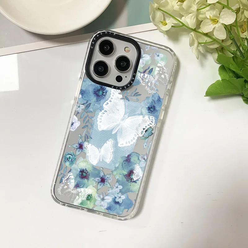 Ins Art Watercolour Butterfly Case For Iphone 11 14 15 Pro Max Silicone Soft Funda 12 13 Pro 6 7 8 Plus X XR XS Anti-fall Cover