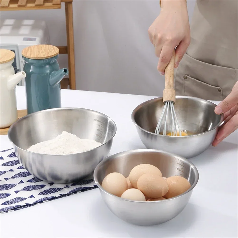

3 Pcs Stainless Steel Mixing Bowl Set With Scale For Cooking Baking Prepping Mixing Bowls 17x7cm; 19.5x7.5cm; 24.5x10.5cm