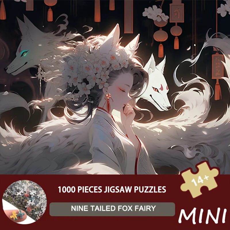 Mini formato puzzle 1000 pezzi volpe a nove code fata creatura mitica arte regalo incantante per mitologia buff decorazione della parete di casa 38x26 cm