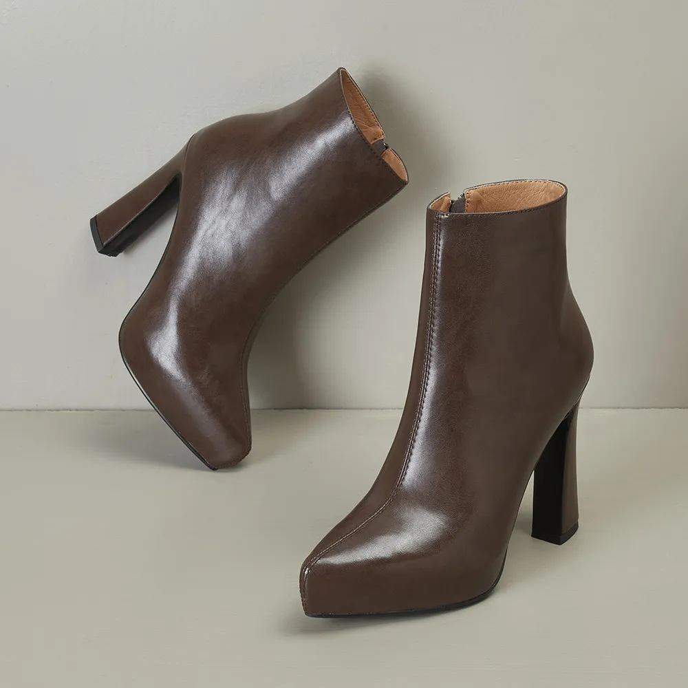 MILI-MIYA Nouvelle Arrivée Moyen Épissage Femmes Vache En Cuir Rinçage Bottes Jolie tu Parker Optique Talons Fermetures À Glissière Solide document À La Main