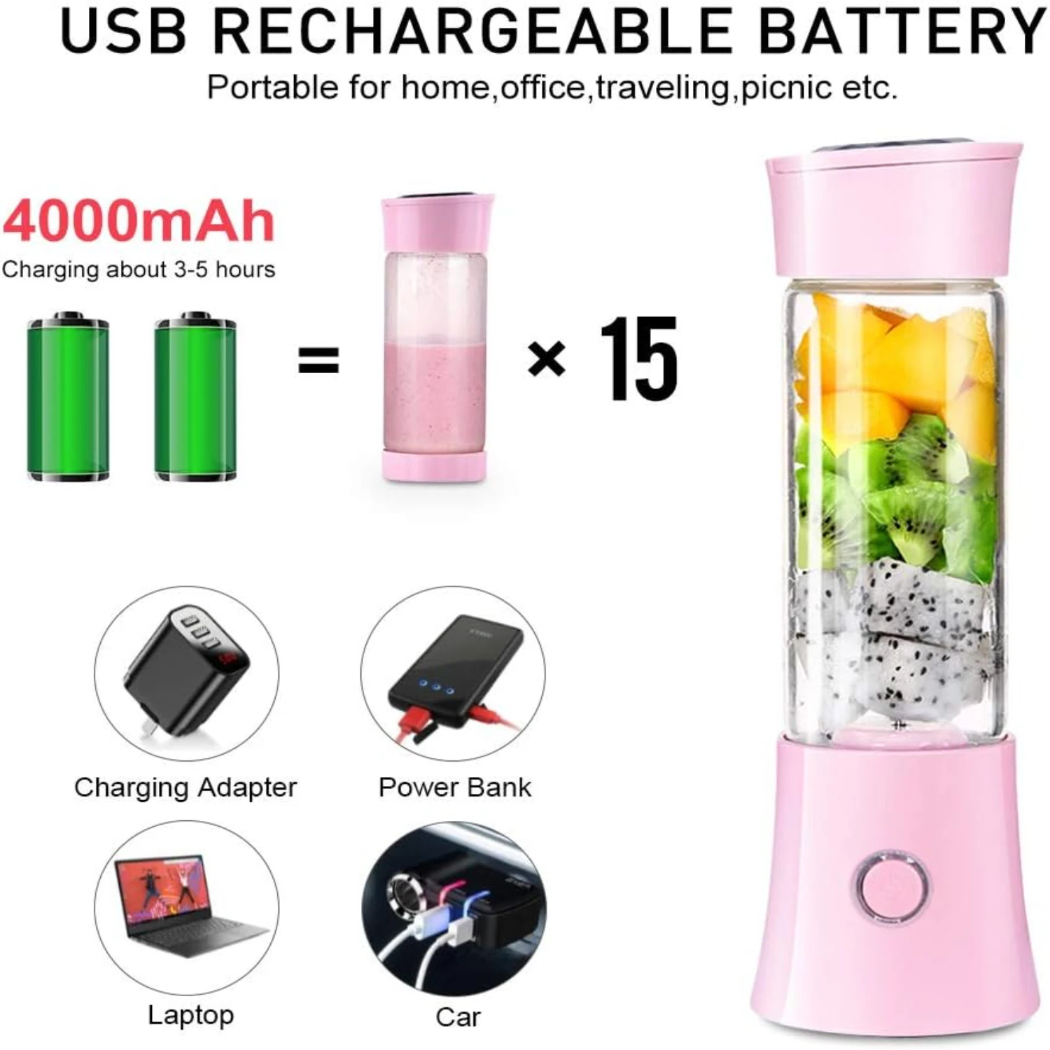 Convenient and efficient 2019 Portable USB Rechargeable Blender with 480ml Capacity - Newest Easy to Use and Easy to Clean Food